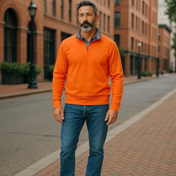 Vineyard Vines Men’s Orange Coral Blue Small 1/4 Zip Pullover Long Sleeve Golf - Picture 2 of 8